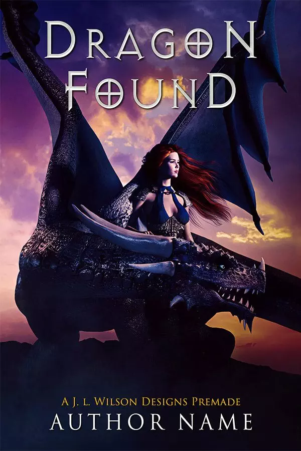 A fantasy book cover with a dragon protecting a beautiful woman on a cliff against a pink and purple sky