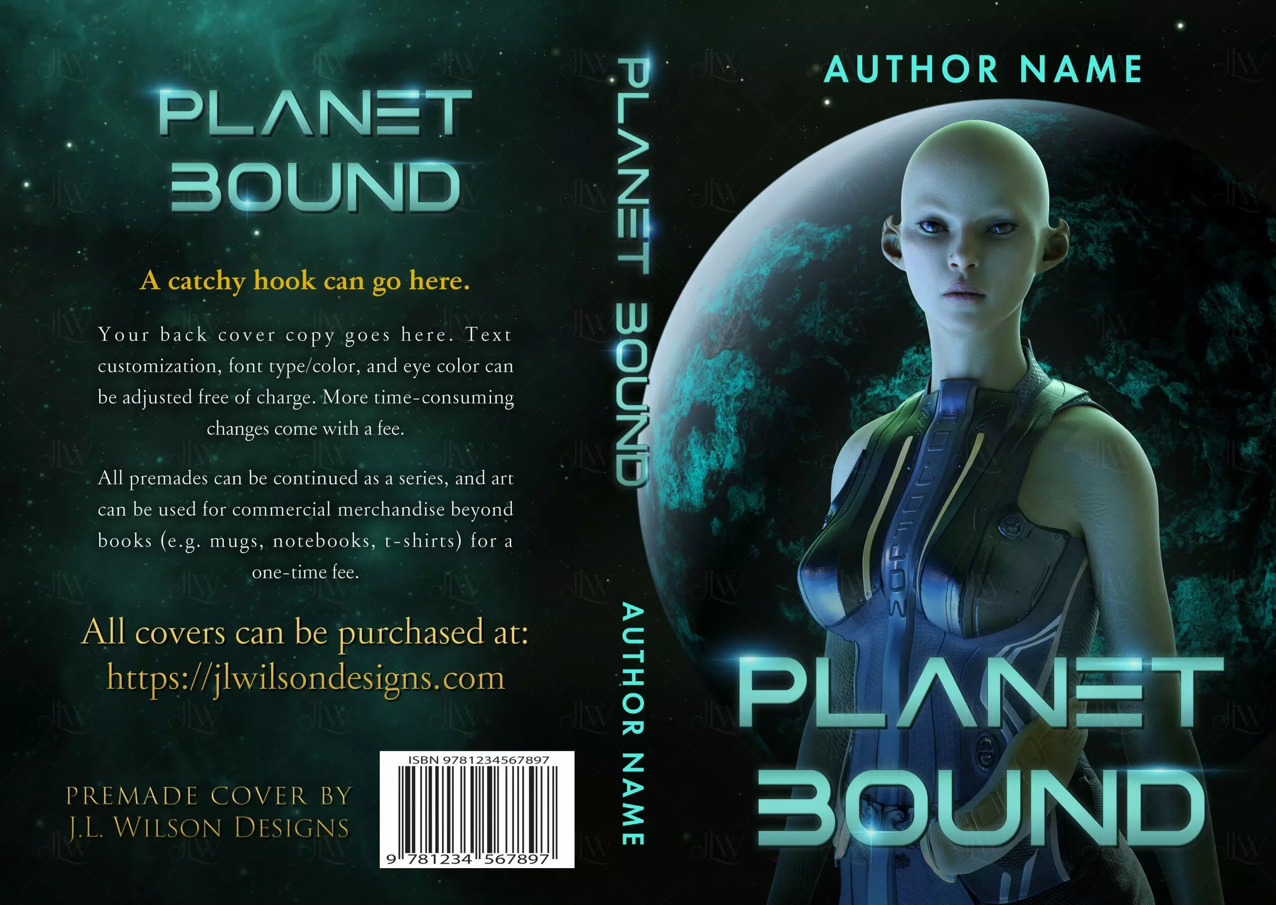 A science fiction book cover with an alien in front of a blue and green planet in space